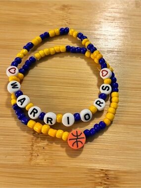 Handmade 'Warriors' Beaded Bracelet Set - Blue & Yellow